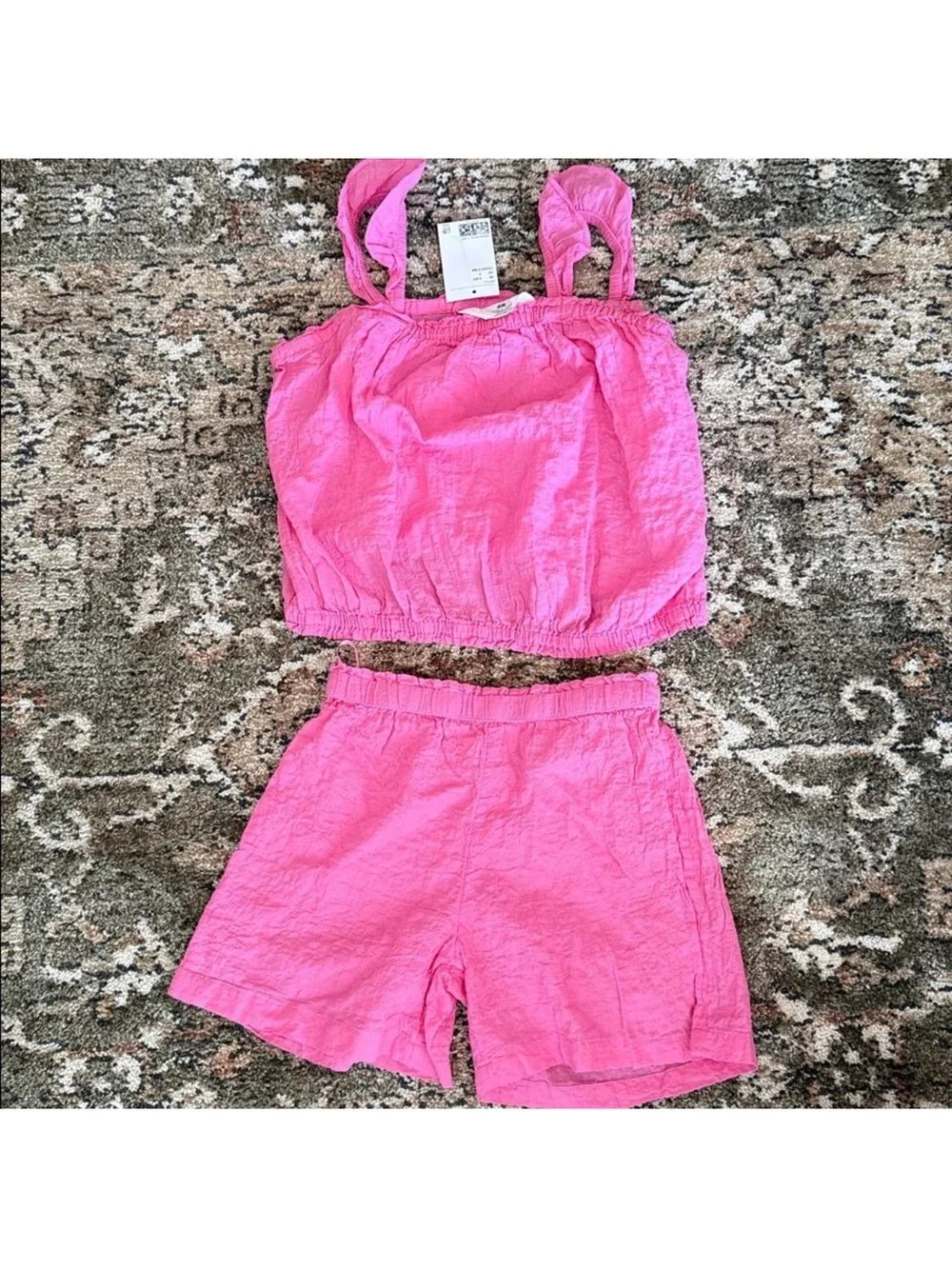 H&M girls two piece crinkle effect cotton set top + shorts